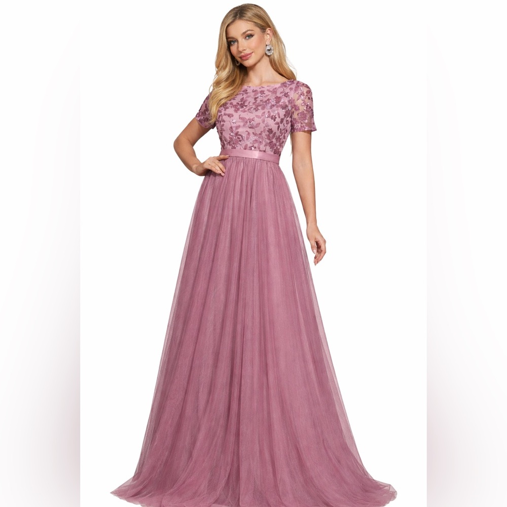 Faeriesty Dusty Rose Tulle Maxi Dress M Floral‎ Formal Prom Gown